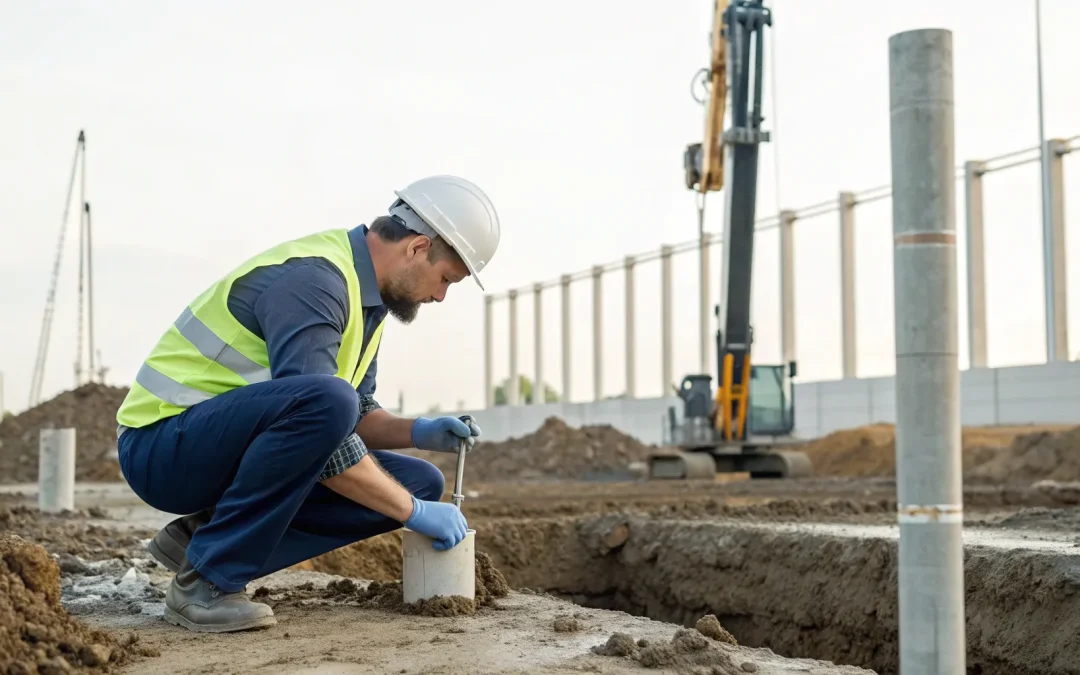 A septic perc test underway at a new construction site to check soil drainage.