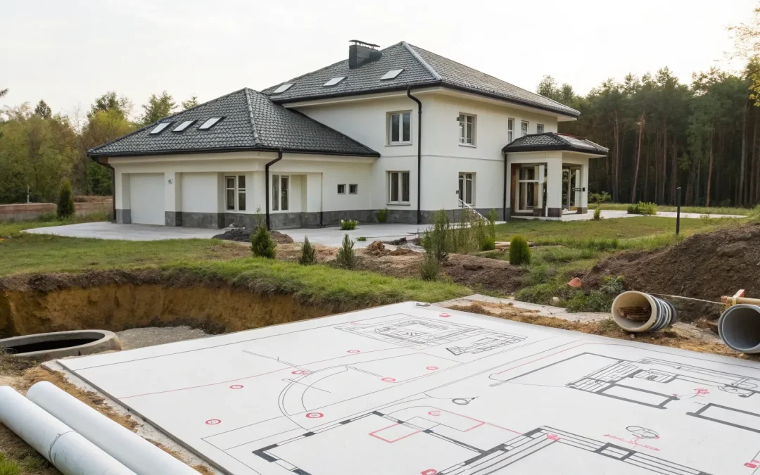 Septic plan for a permit on a new home construction site with excavation in progress.